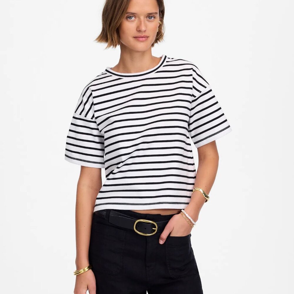 Madewell Everyday Boxy Crop Tee in Stripe Size Small